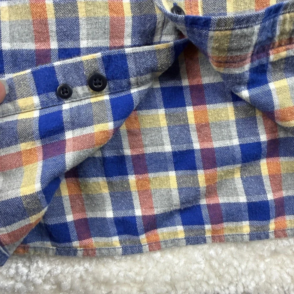 L.L. Bean Button Down Shirt Mens XL Blue Orange Plaid Flannel Collar 294213